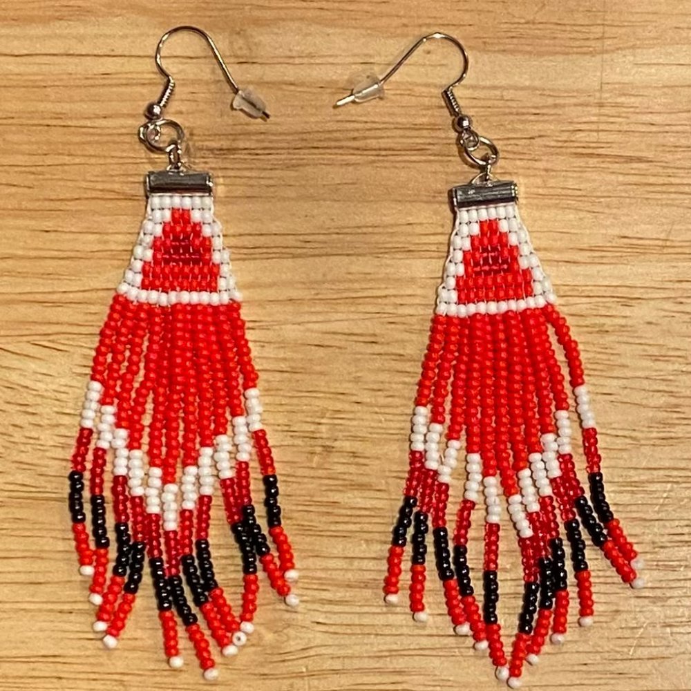 Red, White & Black Fringe Earrings